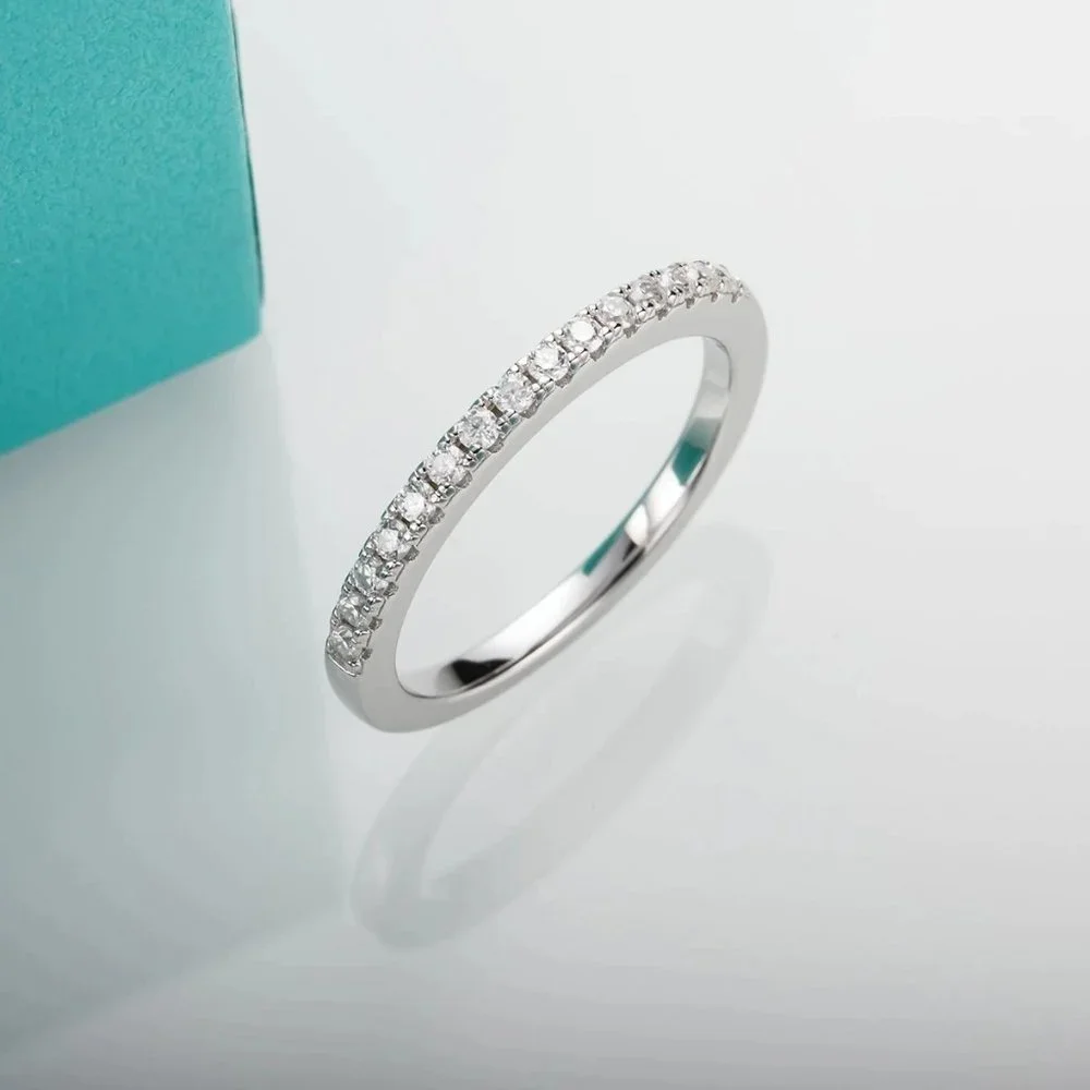 Certified 1.5mm Moissanite Diamond Pave Half Eternity Ring NEW - Picture 5 of 14